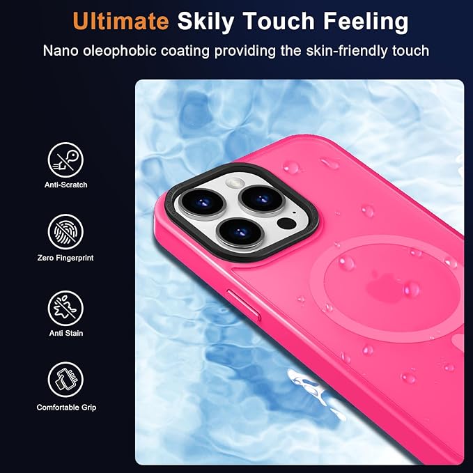 MOCCA Strong Magnetic for iPhone 15 Pro Max Case, [Compatible with Magsafe][13FT Military Drop Protection] Slim Translucent Matte Shockproof Case for iPhone 15 ProMax Case 6.7'', Hot Pink