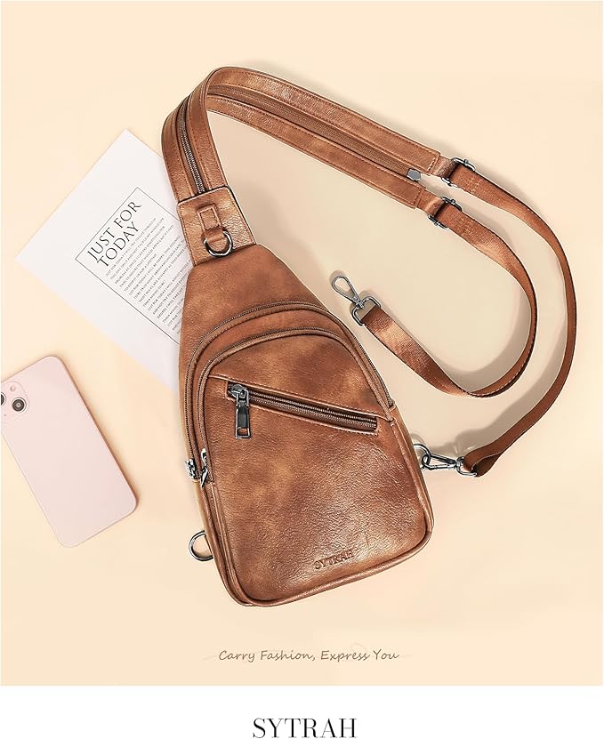 Sling Bag for Women, Crossbody Bags for Women Trendy Crossbody purse Vegan Leather Sling Backpack Chest Bag with Dual Purpose Strap, Mocha Brown