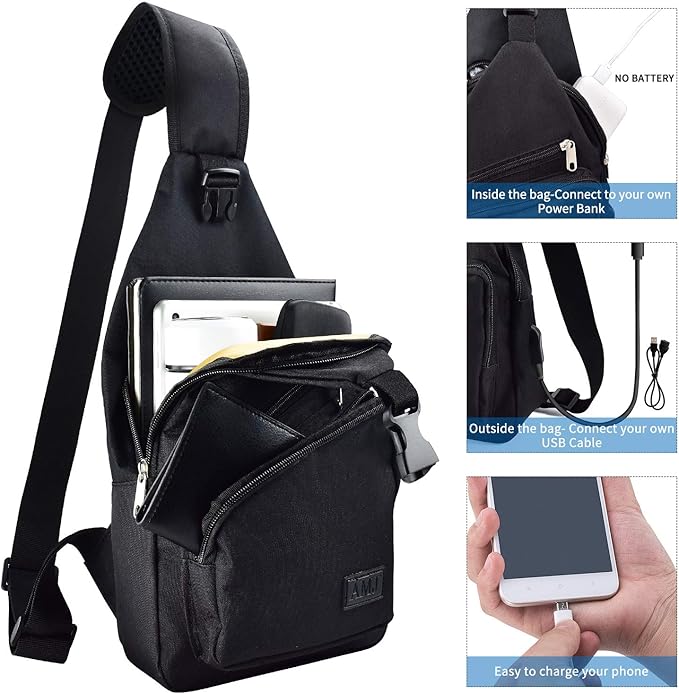 AMJ Crossbody Sling Bag Men Women, Casual Shoulder Backpack, Chest Daypack Satchel for Hiking Travel