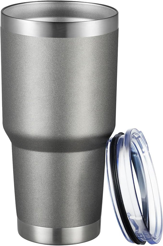MEWAY 30oz Tumbler Double Wall Vacuum Insulated Travel Mug, Stainless Steel Tumbler with Lid, Durable Powder Coated Insulated Coffee Cup for Cold & Hot Drinks (Cold Grey,1 PACK)