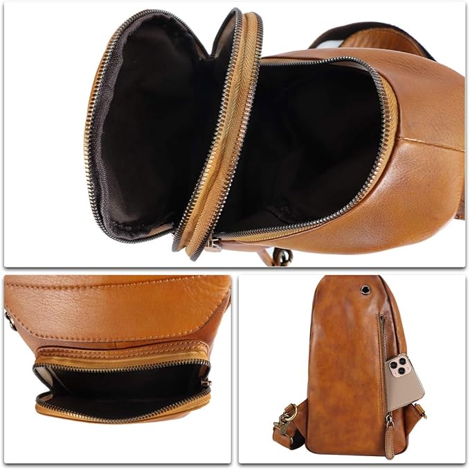 Genuine Leather Sling Bag for Man and Women Crossbody Purse Handmade Retro Shoulder Backpack Vintage Chest Bags