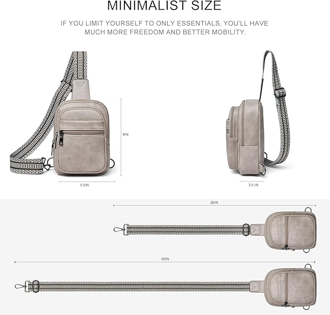 3L SMALL Sling Bag Fanny Packs For Women Men Mini Crossbody Chest Belt Travel Bag Purse Handbag Faux Leather Fashion Cute Light Grey