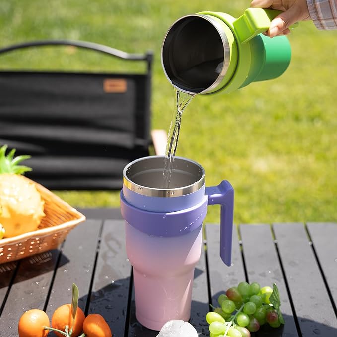 BJPKPK 30 oz Tumbler With Handle And Straw Stainless Steel Travel Mug Insulated Tumbler Cups With Lids,Pastel Sunset