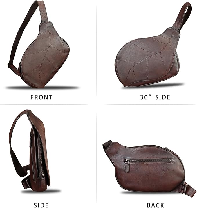 IVTG Genuine Leather Sling Bag for Women Vintage Real Leather Sling Backpack Fashion Shoulder Crossbody Bags Chest Bags
