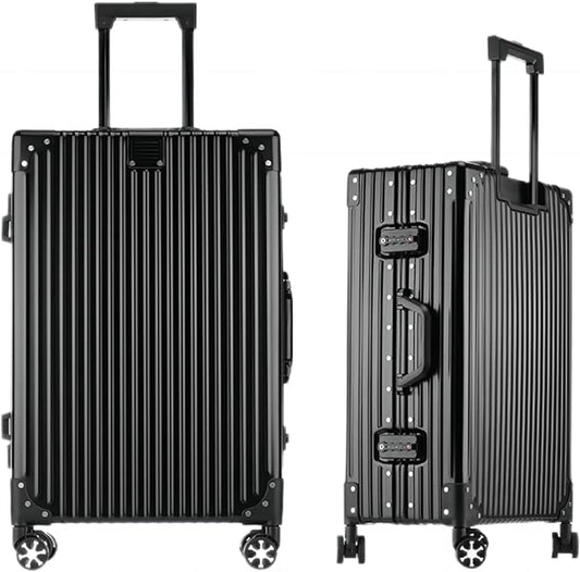HotWay 28 Inch All Aluminum Checked in Luggage, Hard Shell Suitcase with Spinner Wheels and TSA Lock, Large Silver Suitcase for Travel, Black
