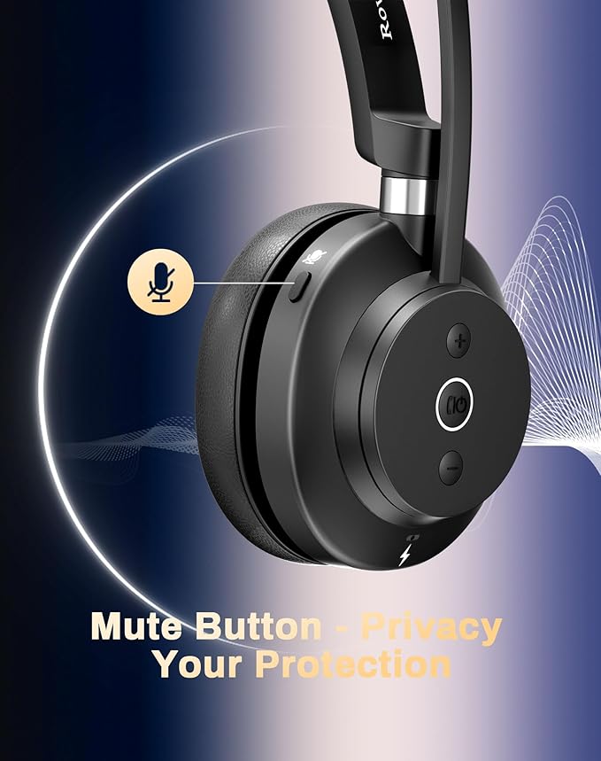 Bluetooth Wireless Headset with Mic for Work - Wireless Headphones for PC, Office, Call Center, Noise Reduction Mic, 2.4Ghz USB Dongle & Bluetooth 5.3, Lightweight & Comfortable for Online Class