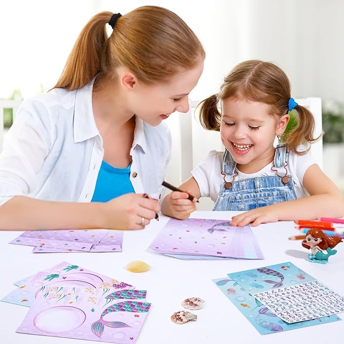 WERNNSAI Kids Stationery Set - 72PCS Girls Stationery Set Teens Mermaid Letter Writing Kit Letter Paper Set Stationery Writing Sheets with Envelopes School Mermaid Gift for Girls