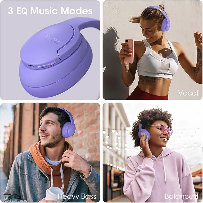 DOQAUS Upgrade Bluetooth Headphones Over Ear, 90H Playtime BT 5.3 Wireless Headphone EQ Modes, Built-in HD Mic, HiFi Stereo Sound, Deep Bass, Memory Foam Cups for Phone/PC&Travel/Gym/Workout