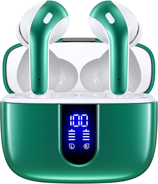 TAGRY 2 Sets X08 Forest Green and Sunset Pink Bluetooth Headphones True Wireless Earbuds 60H Playback Ear Buds with Wireless Charging Case in-Ear Earbuds with Mic