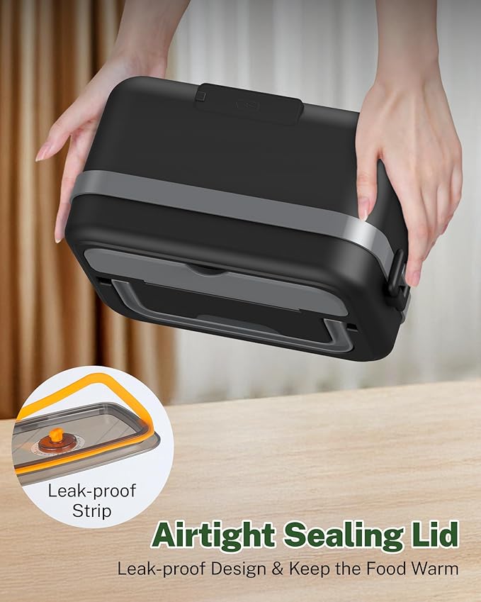 ODSD Cordless Electric Lunch Box for Adults, 16000mAh Rechargeable Self-Heating Lunch Box Food Warmers with Timer & Adjustable Heating, 34oz/1L Container with Insulated Bag for Office Car Outdoor