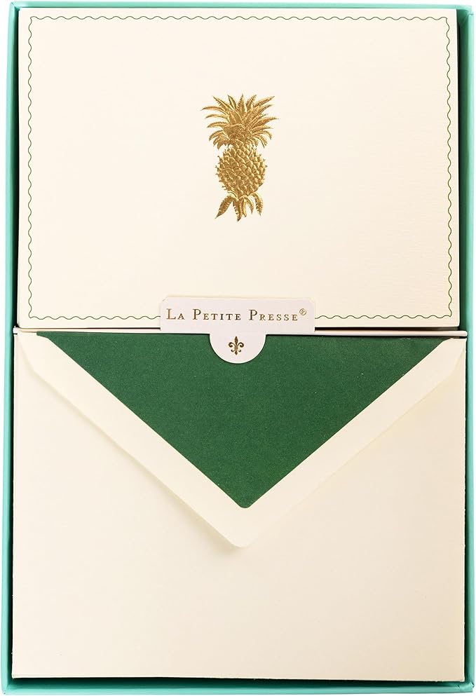Graphique Pineapple Designer Cards Luxe Collection, Gold Foil Embossed Stationary Boxed Set, 10 Blank Cards with 11 Envelopes, All Occasion Greetings, 5.25" x 3.8"