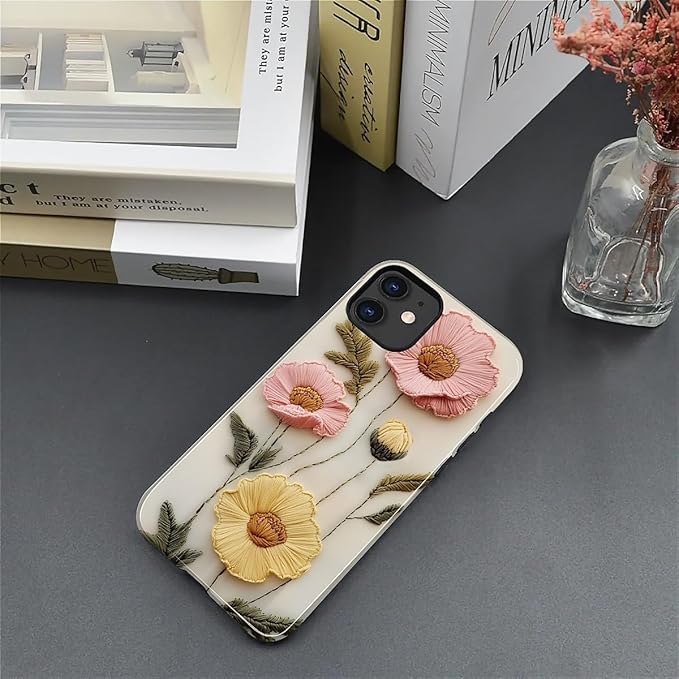 Case for iPhone 11 Case,Faux Embroidery Boho Floral Design - Hybrid Dual Protection Silicone + Hard PC Shockproof Full Body Cover Slim Anti-Scratch Protective Case for Men Women