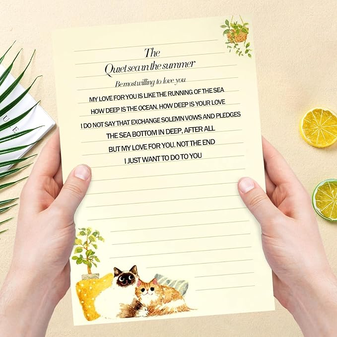 37 Pcs Stationery Paper Envelopes Set Includes 24 Lined Writing Paper & 12 Envelopes with 48 Colorful Round Dot Stickers, Cute Vintage Cat Letter Writing and Stationery Paper Envelopes(4Style)