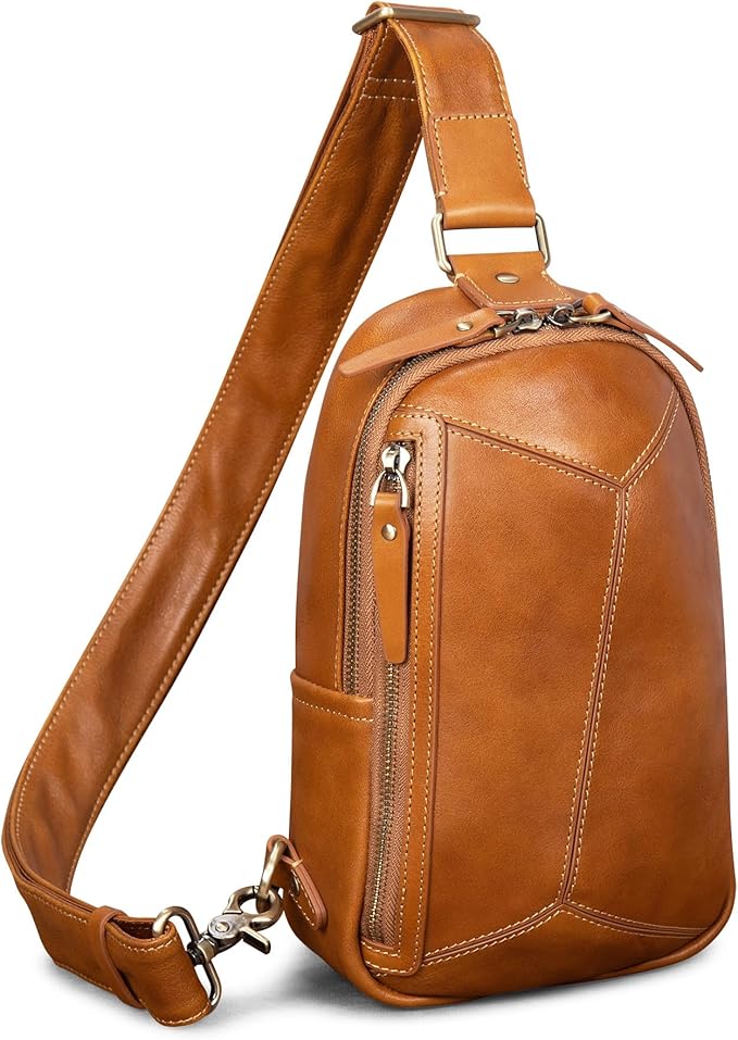 Genuine Leather Sling Bag for Men and Women Crossbody Shoulder Bag Sling Backpack Chest Purse Carry on Daypack