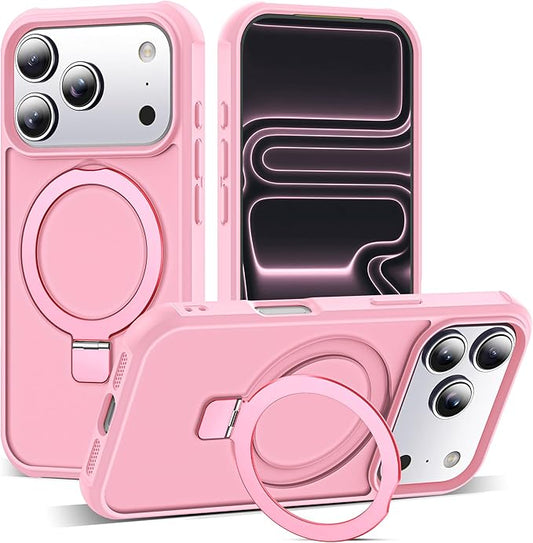 Compatible with iPhone 17 Pro Case with Invisible Magnetic O-Ring Stand Military-Grade Translucent Phone Case for iPhone 17 Pro 6.3" [Compatible with Mag-Safe][Great Grip Feeling], Pink