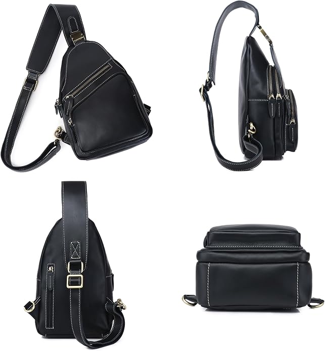 Genuine Leather Sling Bag for Men Women Backpack Chest Shoulder Satchel Crossbody Bags Casual Outdoor Daypack