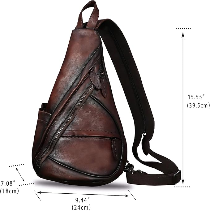 Genuine Leather Sling Bag for Men and Women - Vintage Sling Backpack Shoulder Crossbody Chest Bag for Ipad