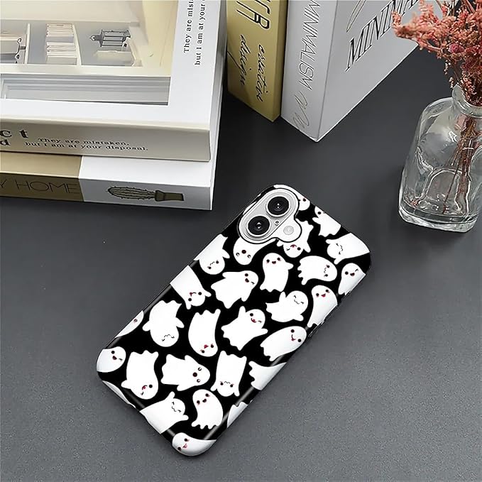 Case for iPhone 16 Plus Case,Halloween Ghosts Bats Design - Hybrid Dual Protection Silicone + Hard PC Shockproof Full Body Cover Slim Anti-Scratch Protective Case for Men Women