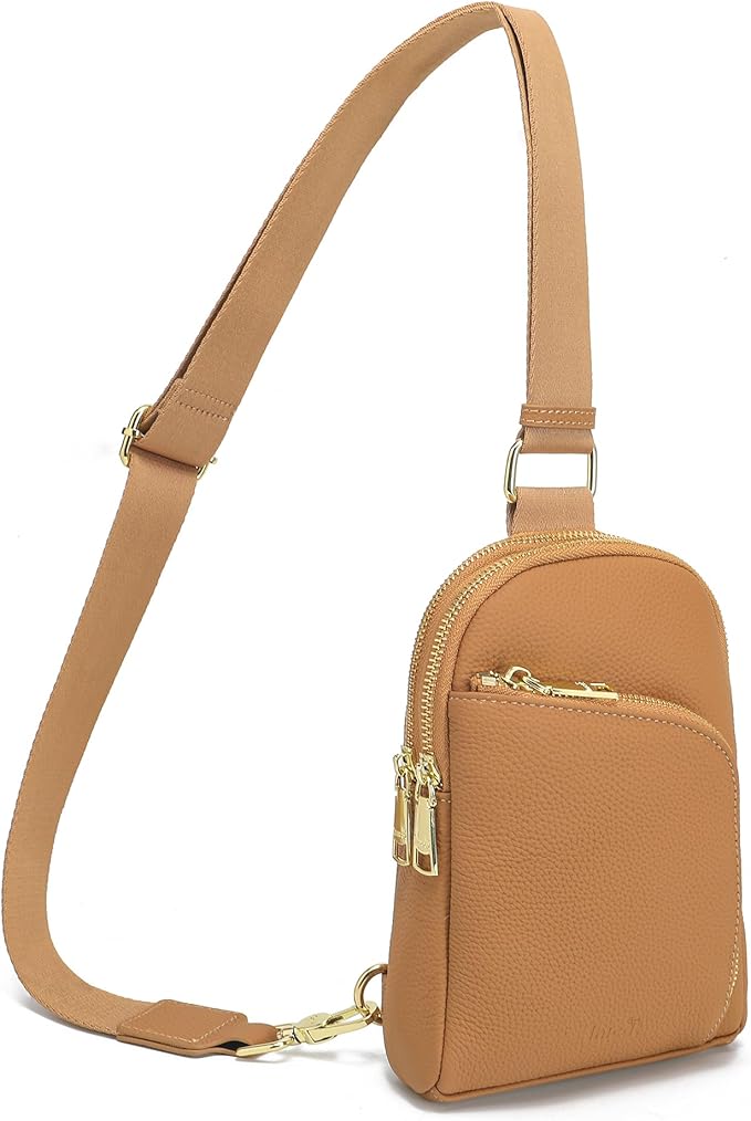 INICAT RFID Blocking Sling Bag Leather Crossbody Bags for Women Fanny Pack Cross Body for Woman Chest Bag for Travel 1.9L