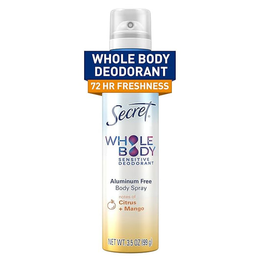 Secret Whole Body Deodorant for Women, Spray Citrus & Melon Scent, Aluminum Free Deodorant Spray, 72 HR Odor Protection, 3.5 oz