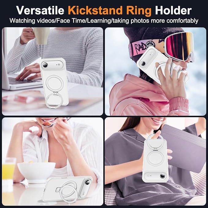 Compatible with iPhone 17 Air Case with Invisible Magnetic O-Ring Stand Military-Grade Phone Case for iPhone 17 Air 6.5" [Compatible with Mag-Safe][Great Grip Feeling],Translucent