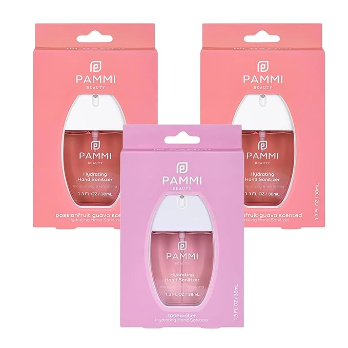 PAMMI Hand Sanitizer Spray Travel Size - Mini Scented Hand Sanitizer Spray Quicky Dry, Pocket Scented Hand Saniztier - 600-Sprays (3 Packs (2 Guava, 1 Rose))