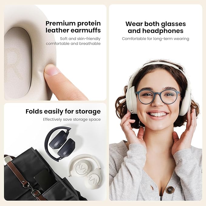 HAYLOU S30 Noise Cancelling Bluetooth Headphones,LDAC Hi-Res Audio, 5 HD Mics Call, 80H Playtime, Custom EQ via App, Bluetooth 5.4 Multipoint Connect, Wireless Headphones Over Ear, White
