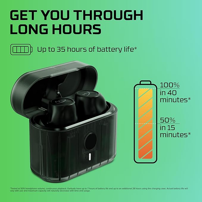 HyperX Cirro Buds Pro – True Wireless Earbuds, Active Noise Cancellation, ANC, Ambient Sound Mode, Low Latency, Bluetooth 5.2, IPX4, Fast Charge, PC, Nintendo Switch, Mobile - Black