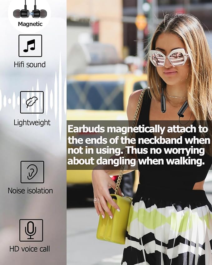 ZXQ Neckband Bluetooth Headphones,100 Hours Long Playtime Wireless Earphone, Around The Neck Wireless Earbuds,Waterproof Sweatproof for Sport Over Neck Magnetic Ear Buds Headset(Black)