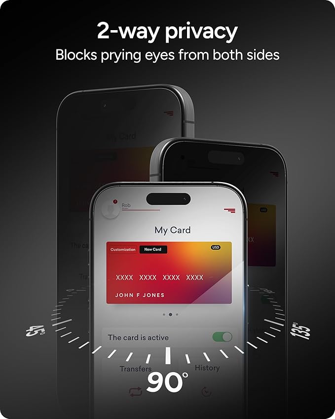 ZAGG Glass Elite Privacy Screen Protector for iPhone 17 Pro - 2-Way Privacy Filter, 5X Stronger, Fingerprint-Resistant, InvisibleShield, Easy Two-Step Installation