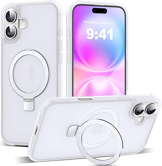 Compatible with iPhone 16 Plus Case with Invisible Magnetic O-Ring Stand Military-Grade Phone Case for iPhone 16 Plus 6.7" [Compatible with Mag-Safe][Great Grip Feeling],Translucent