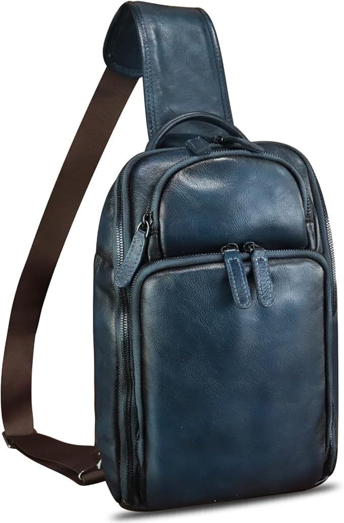 Genuine Leather Sling Bag for Men and Women Vintage Leather Sling Backpack Crossbody Bag Chest purse for 11 Inch Ipad Pro