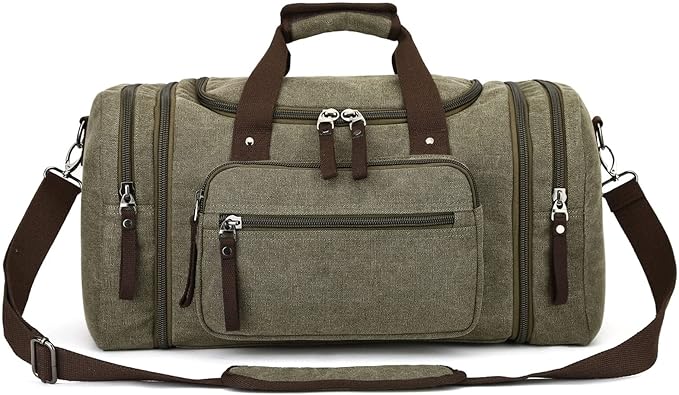 Duffle Bag for Travel, Large Canvas Duffel Bag for Travelling Overnight Weekender Bag Carry On Bag for Men Women Green