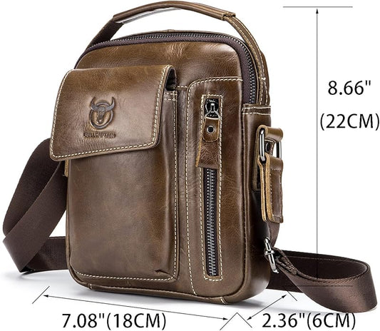 LUKZIJAES Small Genuine Leather Shoulder Bag Men Messenger Handbag Lightweight Sling Crossbody Bag