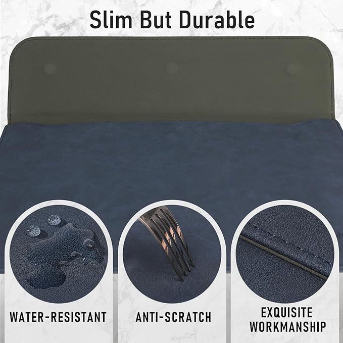 Allinside 13 Inch Laptop Sleeve Case for MacBook Air 13 2018-2025/MacBook Pro 13 2016-2022/Macbook Pro 14 2021-2024, Waterproof PU Leather Horizontal Envelope Protective Case Cover, Navy Blue