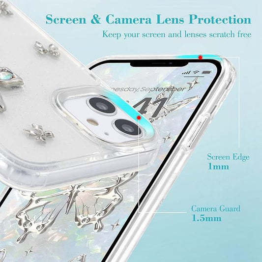 EYZUTAK Case for iPhone 11, Bling Glitter 3D Butterflies Bowknot Phone Case Cute Crystal Clear Bow Aesthetic Case Slim Soft Durable TPU Transparent Protective Cover for Women Girls - Butterfly