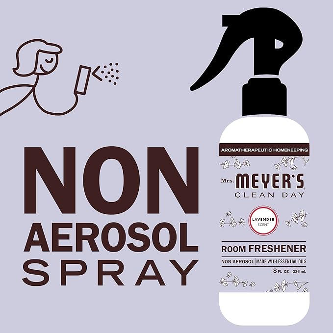 MRS. MEYER'S CLEAN DAY Room and Air Freshener Spray, Non-Aerosol Spray Bottle Infused with Essential Oils, Lavender, 8 fl. oz