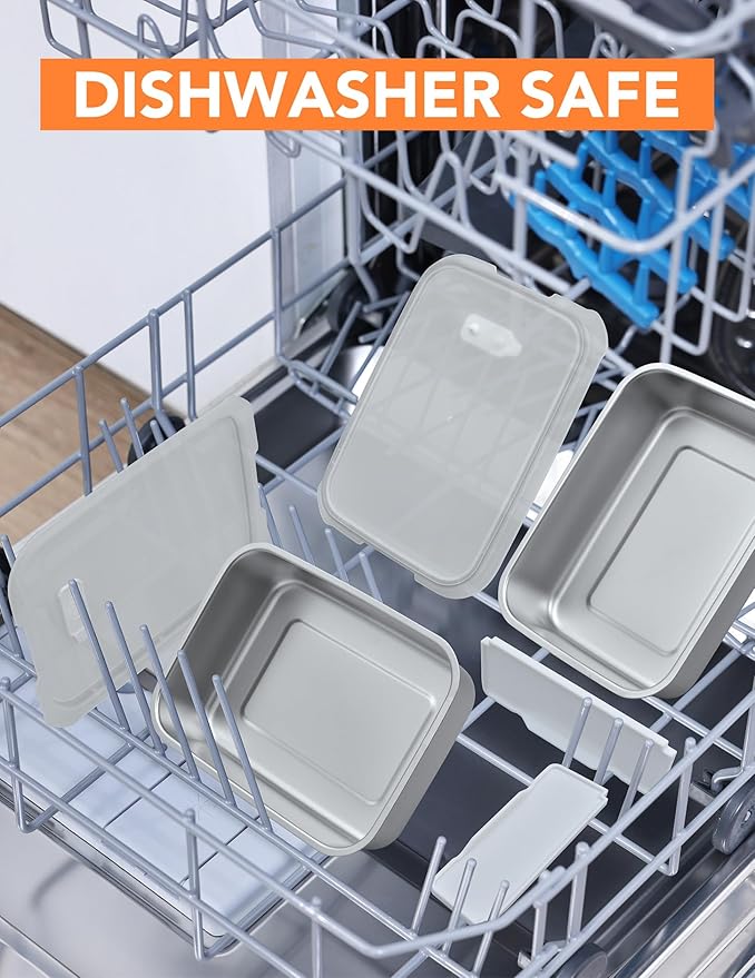 EAST OAK Stainless Steel Inner Container with Lid for Cordless Electric Lunch Box, 5.5 Cups Meal Container for Portable Heated Lunch Box with Removable Tray Divider, Dishwasher Safe