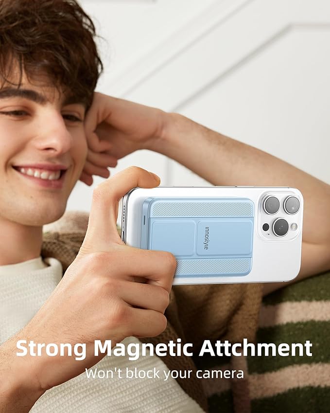 10000mAh Magnetic Wireless Power Bank with Foldable Stand, 3-in-1 MagSafe Charger 20W Fast Charging Compatible with iPhone 17/16/15, AirPods, Samsung Devices | Blue