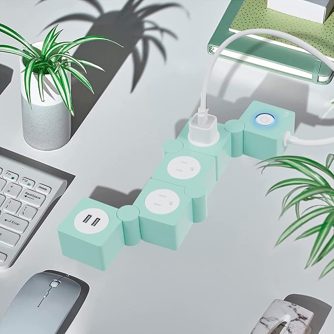 iJoy Flexible Power Strip - 3 AC Outlets and 2 USB Charging Ports with 5 Ft Extension Cord, Green Surge Protector Power Strip, Decorative Surge Protector Outlet Extender for Home, Office, and More