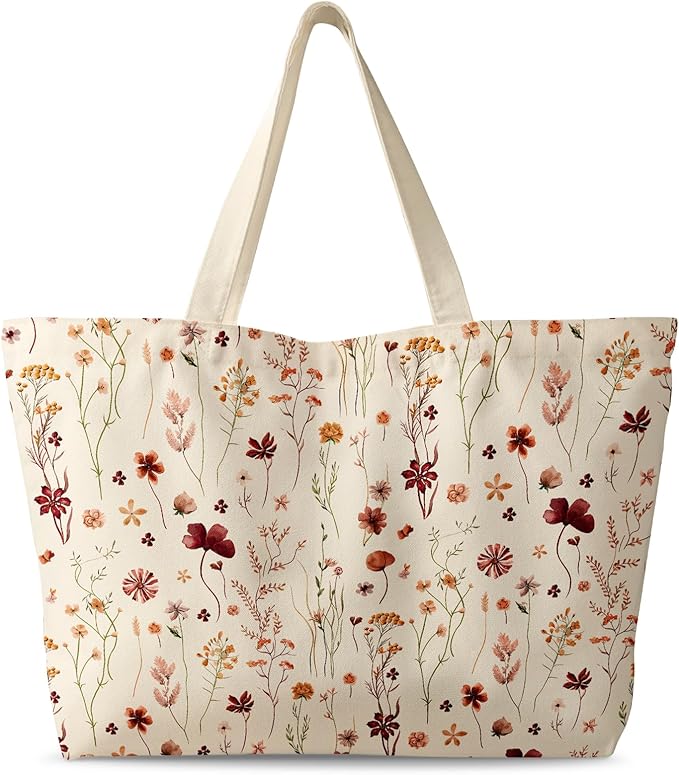 Large Tote Bag for Women - Canvas Tote Bag with Zipper Aesthetic Reusable Shoulder Bag for Gym, Travel, Work