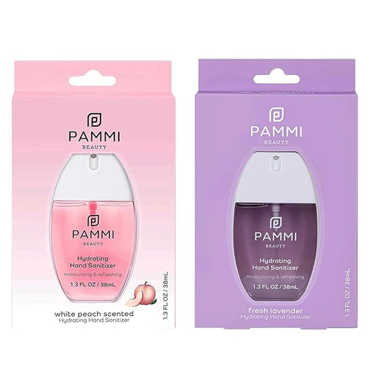 PAMMI Hand Sanitizer Spray Travel Size - Mini Scented Hand Sanitizer Spray Quicky Dry, Pocket Scented Hand Saniztier - 600-Sprays (2 Pack (Peach, Lavender))