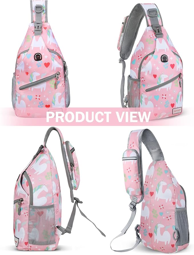 ZOMAKE Sling Bag,Small Crossbody Sling Backpack,Water Resistant Shoulder Daypack for Travel,Anti Thief Chest Bag for Hiking(Unicorn Pink)