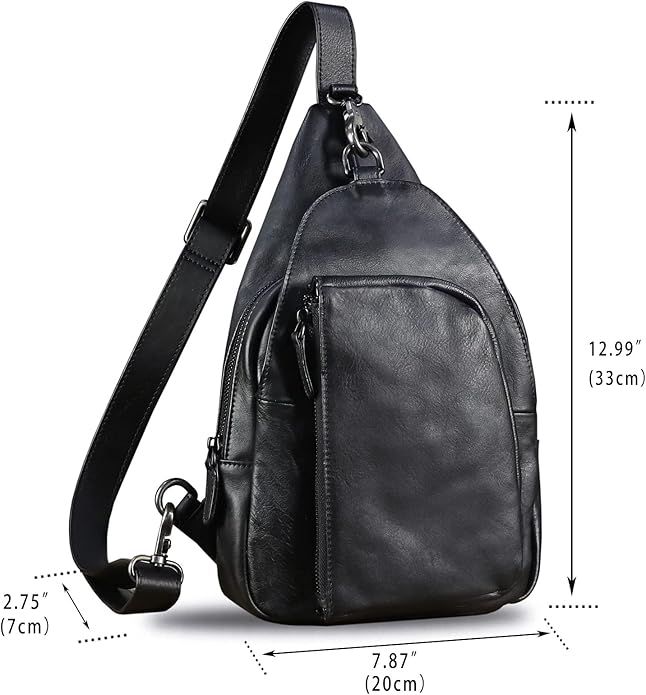 Genuine Leather Sling Bag for Men and Women Vintage Real Leather Sling Backpack Shoulder Crossbody Bag Chest Bag