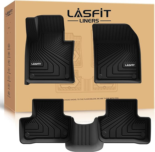 LASFIT Floor Mats for Volvo XC60 2018-2026 (Not for PHEV & T8 Hybrid), All Weather Floor Liner TPE Custom Fit 1st & 2nd Row Rubber Car Mats for Volvo XC60 Automotive Accessories, Black