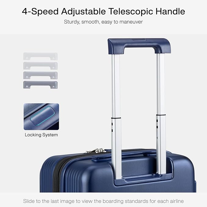Hanke Grace Expandable Carry On Luggage with Wheels Airline Approved Hard Shell Suitcases with Front Pocket，Top Opening Luggage with TSA Lock for Short Business Travel, Dark Blue.
