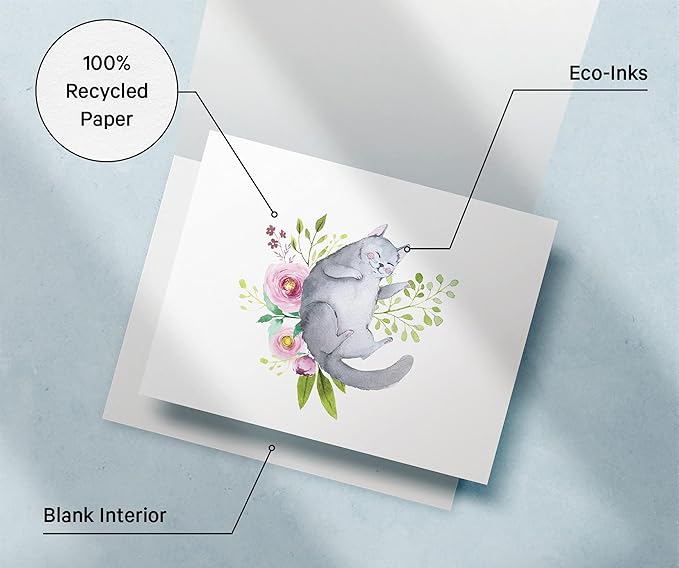 Twigs Paper - Assorted Cat Greeting Cards - Stationery Cards with Envelopes - Thank You Card - Blank Note Cards - Greeting Cards for All Occasions - Made in USA (5.5 x 4.25, Set of 12)