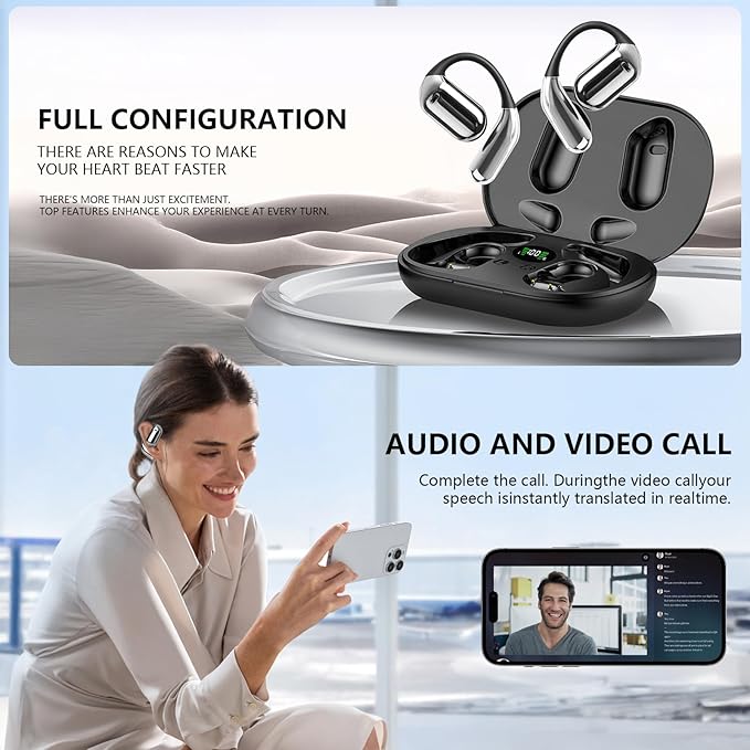 AI Translation Earbuds Real Time, 144 Language Translator Earbuds with APP Compatible with iOS & Android, Bluetooth Headphones Translating Device for Travel Business and Learning - Black