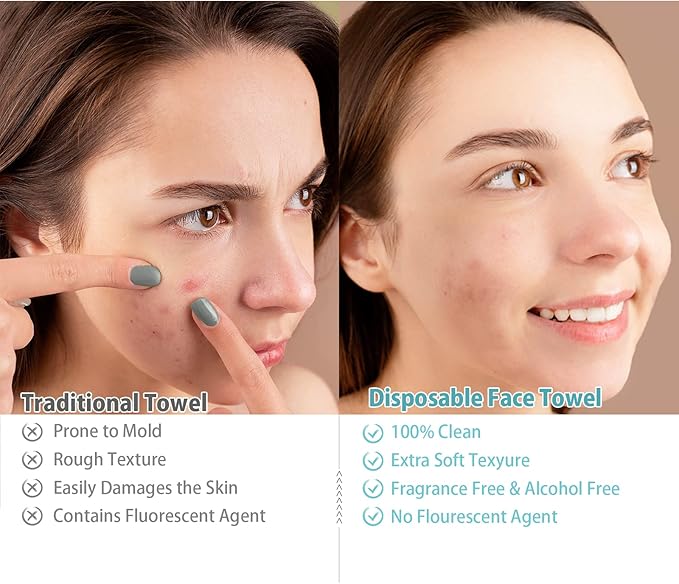 200 Count 4 PACK Disposable Face Towel, Large Size 10"X 12", Disposable Face Cloths, 100% Biodegradable Towel, Skin Soft and Thick for Washing Face