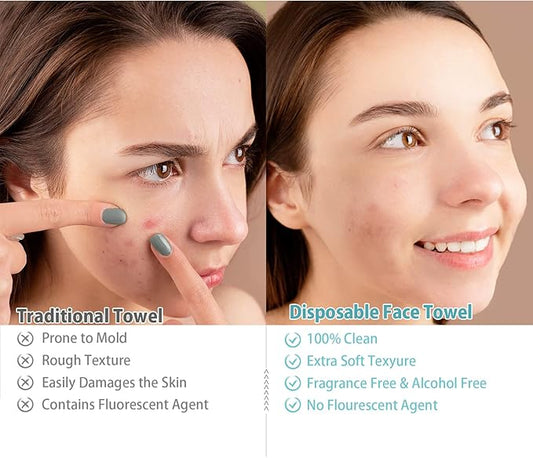 200 Count 4 PACK Disposable Face Towel, Large Size 10"X 12", Disposable Face Cloths, 100% Biodegradable Towel, Skin Soft and Thick for Washing Face